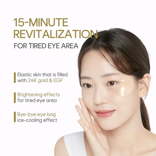 Petitfee Premium Gold & EGF Eye Patch 60pcs (30pairs) - 24k Gold, EGF, Ginseng, Caviar Extract for Nourishing Under Eye, Firming, Smoother Eye Area, Skin Soothing, Rejuvenating