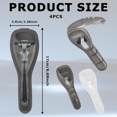 4 Pcs Razor Travel Case Set, 2 Black & 2 White Transparent Portable Manual Razor Cover, Travel Manual Shaver Razors Cover Holder Universal Shaver Storage Box Holder for Men (2.3x6.7)