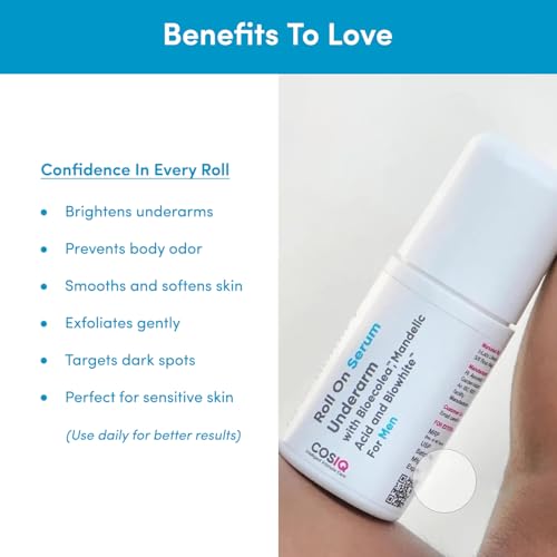 Cos-IQ Brightening Underarm Roll On Serum for Men | With Bioecolea, Mandelic Acid and Bio White | Fresh & fragranced | Suitable for Sensitive Skin | 40ml