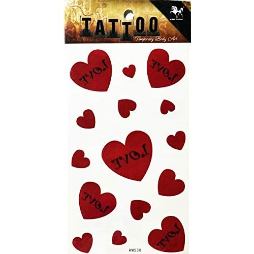 Tattoos 2 Sheets Beautiful Love Heart Red Valentine Romantic Temporary Tattoo Body Fake Sticker Hand Arm Neck Wrist Art Sticker Party Fashion Fantasy Tattoos for Men Women