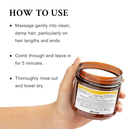 Davines Naturaltech Nourishing Vegetarian Miracle Mask, Restructuring & Hydrating for Dry & Damaged Hair - With Vegetal Keratin - Intense Repair Treatment, 8.45 Fl Oz
