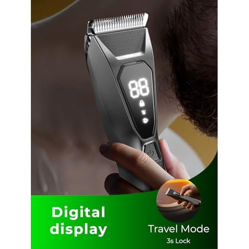 Body Hair & Pubic Hair Trimmer for Men - Electric Ball Shaver with LED Light & Display, Waterproof Wet/Dry Groomer Kit with Wireless Charging & 3 Combs, Ceramic Blade Technology