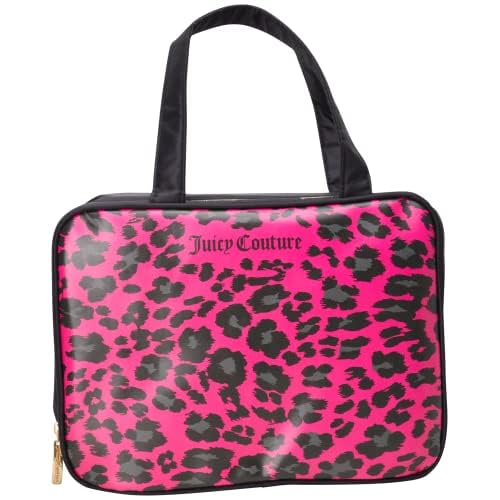 Juicy Couture Hot Pink Black Makeup Bag Cosmetics Organizer Travel Essentials Weekender Leopard Print