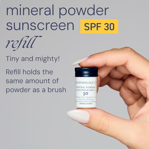 Brush On Block Mineral Sunscreen Powder Refill, Natural Broad-Spectrum SPF 30, Safe for Sensitive Skin, UVA UVB Face Protection, Reef Friendly (Translucent - Refill)