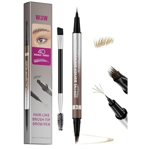 DUDUDU Eyebrow Pen for Women - Dual-Ended Microblading Pen with Multi-Prong Tip & Brow Brush, Waterproof, Creates Realistic 4D Hair-Like Strokes, Long-Lasting Light Brown