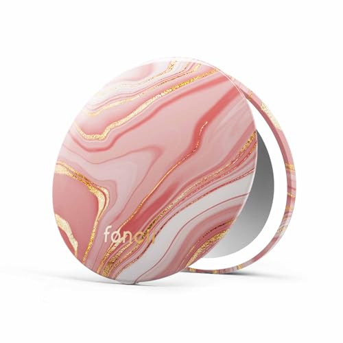 Fancii Mini Taylor Compact Magnifying Mirror with LED Light, 10x/1x, Rechargeable, 3 Light Settings, Dimmable - Small Lighted Travel Handheld Mirror for Pocket, Handbag, Purse, 2-Sided (Marble Rose)