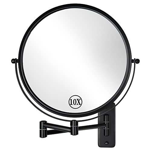 DECLUTTR 9 Inch Large Wall Mounted Makeup Mirror, 1X/10X Magnifying Mirror Double-Sided, 360¡Æ Swivel Extendable Makeup Mirror for Bathroom, Black