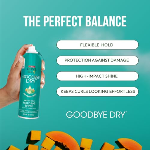 ORS Olive Oil Goodbye Dry Radiant Shine Holding Spray with Aloe, Mango & Papaya, Hydration & Nourishing for all Hair Types and Textures 8 Ounces