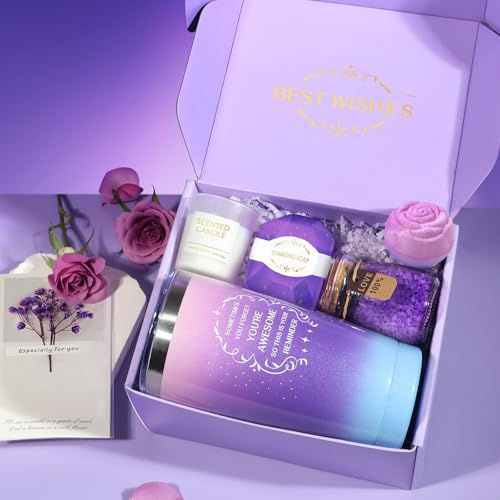 Birthday Gifts for Women, Mothers Day Gifts,Teacher Appreciation Graduation Gift for Her, Wife, Girlfriend, Coworker, Grandma, Bestie, Nurses, Friends, Daughter-Purple Spa Baskets Set