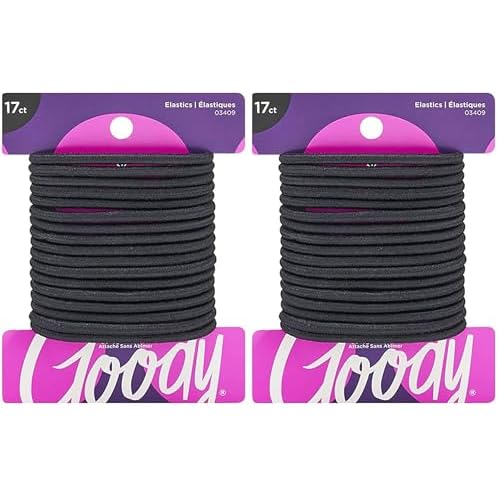 Goody Ouchless Hair Elastics ? No Pull,No Breakage,Tangle-Free Hold for Thick,Curly,Coily & Textured Hair ?,Black,Long-Lasting Ponytail Holders for Women & Men,17 Count (Pack of 2)