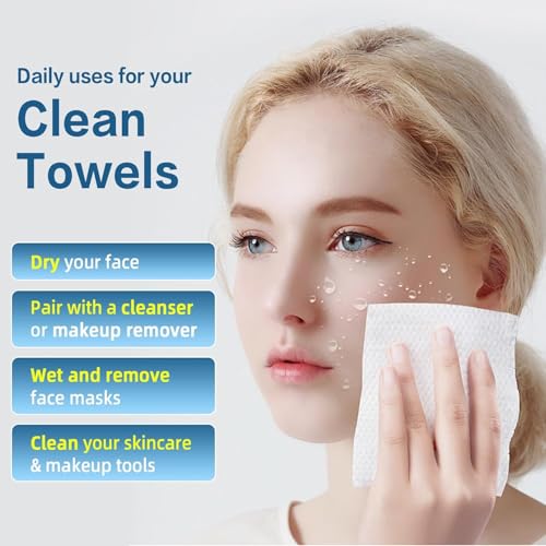 Disposable Face Towels XL, Biodegradable Facial Towels, Makeup remover towel, Super Soft, Thick Cleaning Washcloths,10in x 12in - 50Ct 1 Box