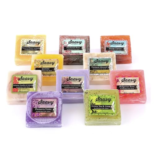 Saavy Naturals Hydrating & Purifying Mini Soap ? Plant-Based, Nourishing & Moisturizing Bar Soap Gift Set for Men & Women ? Mini Square Shaped Artisan Bar Soaps, 10 pack