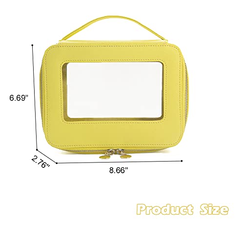 Clear Makeup Case, Transparent Makeup Bag for Travel Leather Beauty Pouch Toiletry Bag for Women and Girls(Yellow)