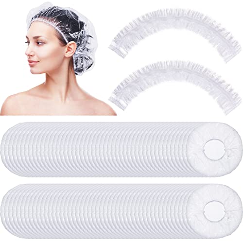 Retisee 2000 Pcs Disposable Shower Caps Bulk 18.2 Plastic Clear Hair Caps Elastic Large Thick Waterproof Bath Covers for Women Hair Care Cleaning Supplies Spa Hotel Salon Home Travel Accessories