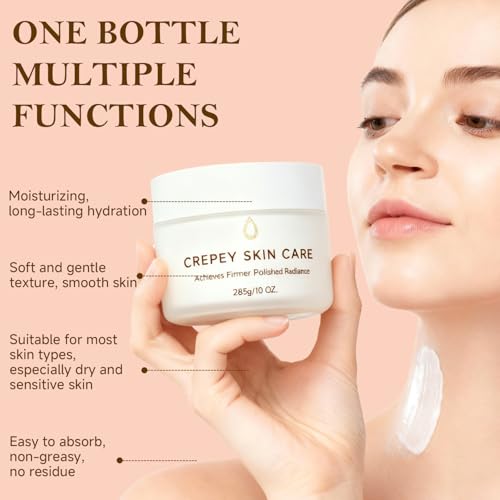 Crepe Firming Body Cream, Extra Large Size Body Skin Cream Lotion for Aging Crepe Skin Improve Natural Elastin with Collagen Production for Neck Arms Leg Deeply Moisturizer Cream, 10 oz