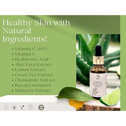 Vitamin C Face Serum - Brightening, Hydrating, Glowing Skin with Hyaluronic Acid, Turmeric, Vitamin E, Green Tea Extract, Anti Aging Facial Serum for Fine Lines & Wrinkles ? 1 Fl Oz