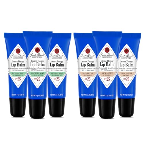Jack Black Intense Therapy Lip Balm 6 Count Bundle - Natural Mint & Shea Butter and Shea Butter & Vitamin E - Lip Balm SPF 25 Sunscreen, Balms for Chapped Lips, Moisturizer for Dry Lips