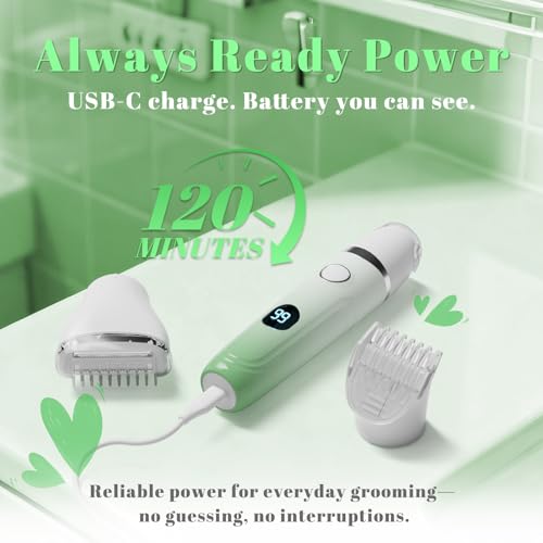 3-in-1 Bikini Trimmer for Women ? Electric Razor for Women, Electric Body Hair Trimmer, IPX7 Waterproof, 120-Min Cordless, USB-C, Battery% Display ? X3 Soft Mint Ombre