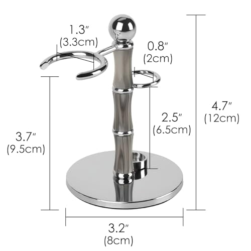 Linkidea Stainless Steel Razor Stand and Brush Holder with Non-Slip Base, Creative Bamboo Style Safety Shaver Organizer Compatible with Vikings Blade Chieftain, Odin (Grey)