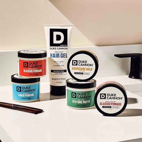 Duke Cannon Supply Co. Flexible Fiber Pomade ? 4.6 oz ? Strong Hold, No Shine, Water-Based for Easy Washout, Adds Texture & Volume for Shorter Hairstyles