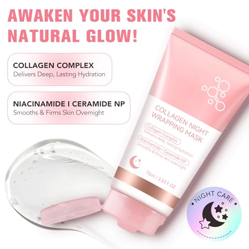 Collagen Night Wrapping Mask, Collagen Face Mask, Collagen Sleeping Mask, Collagen Facial Mask for Elasticity & Hydration, Hydrates and Tightens Skin, Reduces Sagging