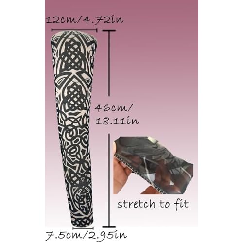 Fake Tattoo Sleeves for Men, 8 Pcs UV Protection Cooling Temporary Arm Buddha Dragon Flower Monster Tribal Sleeves