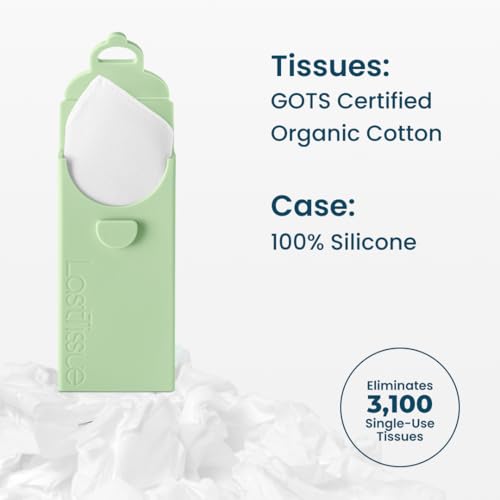 LastTissue¢ç Reusable Cotton Tissue Pack | Face Towels & Handkerchiefs for Men & Women ? Washable, Sustainable Facial Tissue with Storage Case - Green
