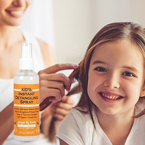 Ginger Lily Farms Salon Formula Kid¡¯s Instant Detangling Spray, Tear-Free Formula, Hair Detangler Spray for Kids, 100% Vegan & Cruelty-Free, 3.3 oz (Pack of 4)