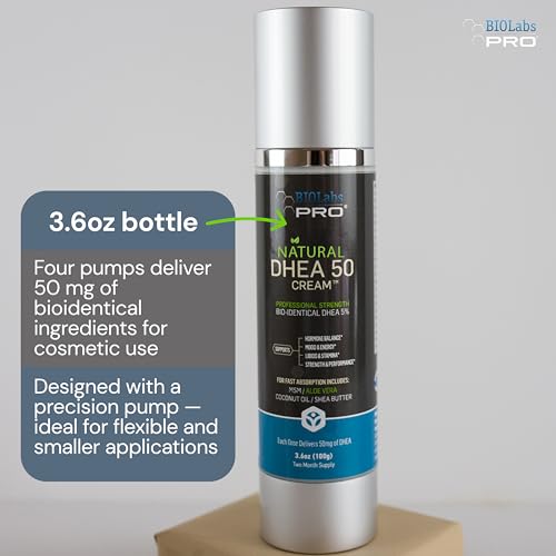 BIOLABS PRO Dhea Cream - Bioidentical Natural Dhea for Women Or Men - 50mg Per Dose - Three Month Supply - Luxury Bottle - 3.6oz