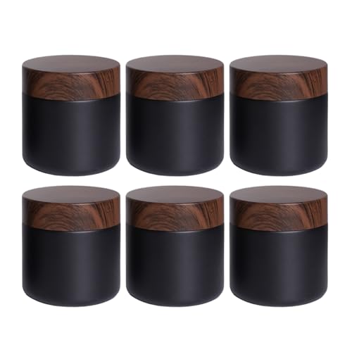 6Pcs 2.12 oz Small Travel Lotion Containers with lids Glass Sample Empty Round Cosmetic Jar Bottles for Creams Makeup Lotion Toiletries Storage (Black, 60 gram)