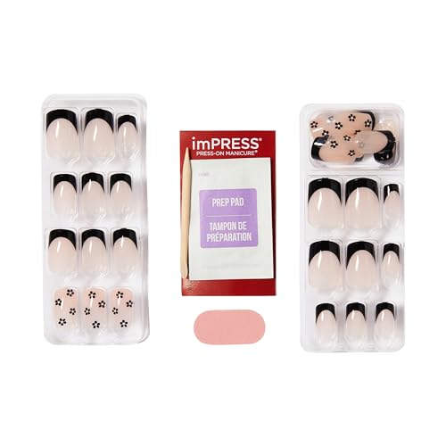 KISS Impress No Glue Mani 30 Pcs Press on Nails, Easy Apply, Hassle-Free Removal, Simple Peel & Press, Essential Tools Included, Prep Pad, Instructions Sheet, 1 Manicure Stick, 1 Mini File (So Lucky)