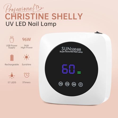 UV Nail Lamp 96W Rechargeable LED Gel Curing Lamp, Cordless Nail Dryer Gel Polish Light with Large LCD Display, with 3 Timer Setting Auto Sensor for Salon and Home (White)