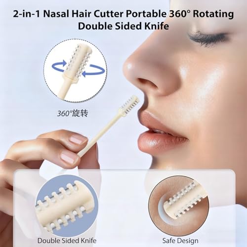 10 Pcs 2-in-1 Nasal Cutter, Upgrade Double Sided Nose Knife, 360 Nostril Hair Remover Tool, Trimmer for Men, Women, Soft Cleaning Brush
