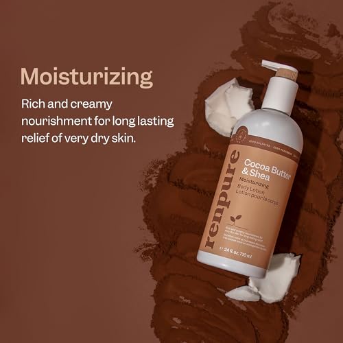 RENPURE Cocoa Butter and Shea Ultra-Hydrating Body Lotion - Rich and Silky Formula - Improves Natural Moisture Barrier - Protects and Nourishes - Leaves Skin Feeling Soft and Smooth - 24 oz