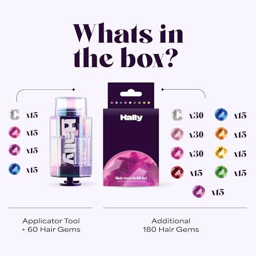 Hair Gem Pen for Girls ? 240 Stick-On Hair Gems & Stamper Tool ? Hair Jewels Kit for Kids, Festivals, School, Christmas, Parties, Weddings ? Easy to Apply & Remove ? Hair Accessories by Hally Hair