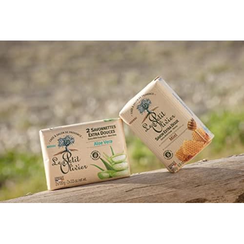 Le Petit Olivier Extra Mild Soap Bars - Aloe Vera - Gently Cleanses Skin - Delicately Perfumed - Vegetable Origin-Based - 2 Pc