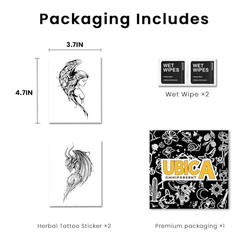 Semi Permanent Tattoo, 2 Sheets Realistic Temporary Tattoos for Women Men Adult, Lasts 2 Weeks Fake Tattoos for Arm Wrist, Waterproof and Non-Reflective, Angel & Demon Designs Couple Tattoos