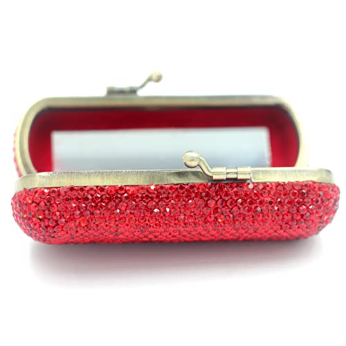 Bling Rhinestone Crystal Lipstick Case Holder Organizer bag Cosmetic Storage for Women's Lipstick Jewelry Kit (Red)