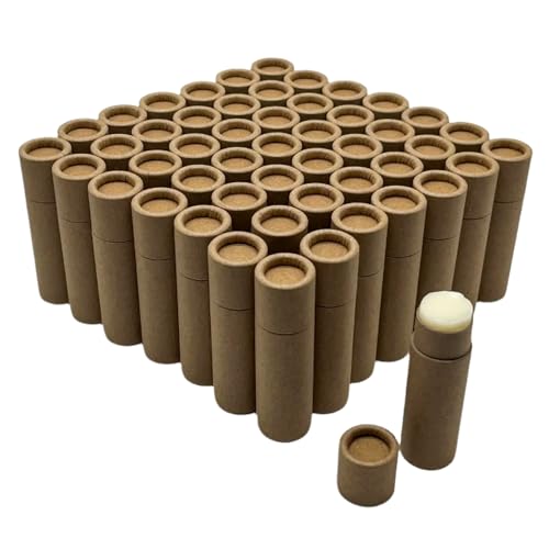 GreenWay 0.3oz / 8.5g Kraft Paperboard Lip Balm Tubes with Lids - 50 Pack Lip Gloss Tubes Refillable DIY Cosmetic Containers - Lip Balm Containers Chapstick Tubes Empty Holder Tubes - Brown