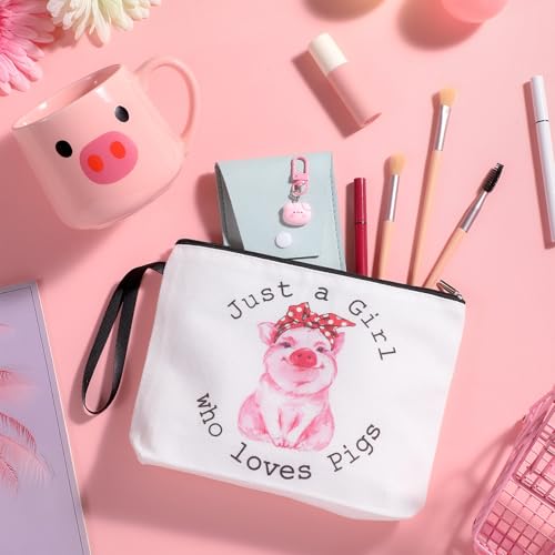 3 Pcs Cow Pig Lovers Gifts for Women Funny Travel Makeup Bag Portable Cosmetic Bag Cute Coffee Mug 11.8 oz Stainless-Steel Keychain for Women Animal Lovers Gifts(Pig Style)