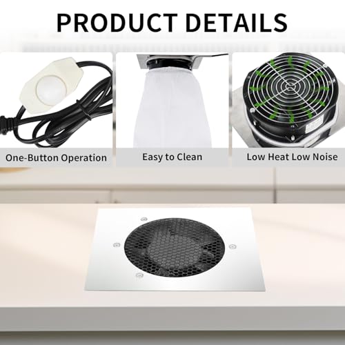 Powerful Nail Dust Collector Built in Table Desk Nail Vacuum Cleaner Professional Table Embedded Dust Extractor Vacuum Built in Desktop Nail Dust Collector Quiet Nail Fan Acrylic Nail Tools
