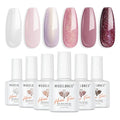 modelones Gel Nail Polish Set 6 Colors Pink Glitter Color Changing Hema&TPO Free Gel Polish Kit with Magnet Soak Off Nail Art DIY