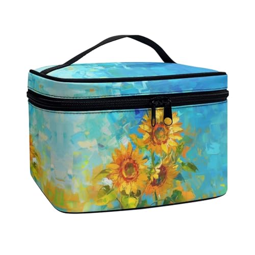 Flashideas Sunflower Leopard Large Capacity Travel Toiletry Bag Multifunctional Zipper Makeup Organizer Makeup Bag for Purse Toiletry Bag for Skincare Makeup Organizer Bag
