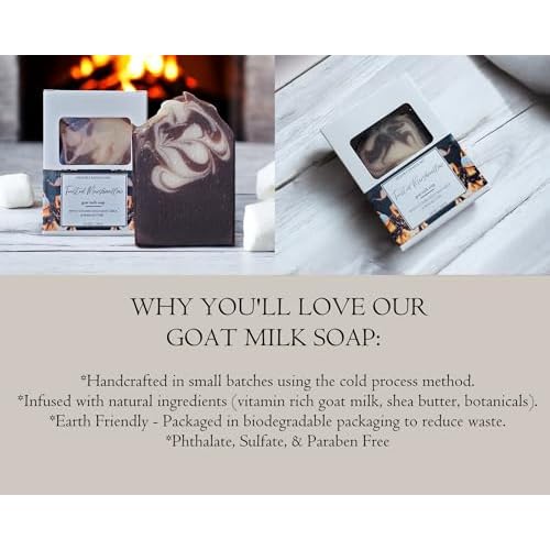 Toasted Marshmallow Goat Milk Soap Bars, 3 Bar Pack, Cold Processed, Soap for Face and Body, Cocoa Butter Soap