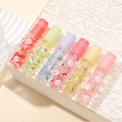 6Pcs Roll On Lip Gloss Oil Set,Hydrating and Nourishing Lips Light Lip Oil,Fruit Scents Vegan Lip Oil for Women