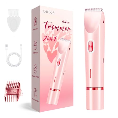 Bikini Trimmer for Women, 2 in 1 Electric Razors for Women, Dermave Bikini Shaver, IPX7 Waterproof & Easy Cleaning, Ceramic Blade, 120 Min Cordless Runtime, Ultra Low Silent (Pink).