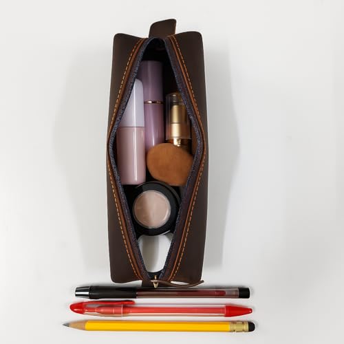 Genuine Leather Toiletry Bag for Men & Women ? Travel Bathroom Organizer Kit, Makeup & Cosmetic Pouch, Compact Dopp Kit with Heavy-Duty Zipper, Handmade Dark Brown Travel Case