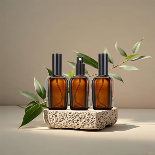 6Pcs 50ml Square Amber Glass Spray Bottles for Essential Oils 1.7oz Empty Small Fine Mist Spray Bottle,for perfume Liquids Travel Container (Amber, 50ML)