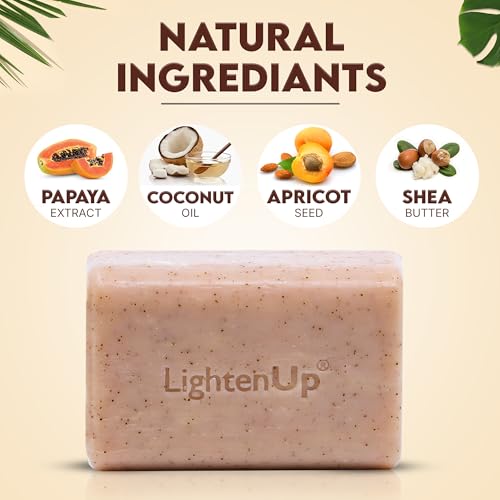 OMIC LightenUp, Exfoliating Soap - 200g / 7fl oz - Skin Brightening Soap, Cleansing Bar, Formulated to Fade Dark Spots, with Apricot, Glycerin, Coconut Oil