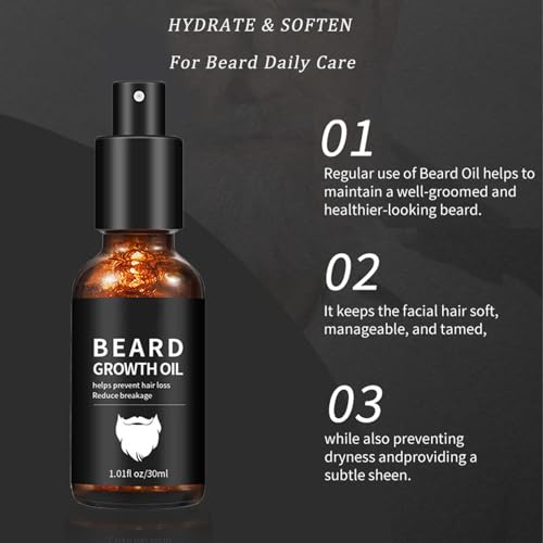 2 Pcs Beard Growth Oil, Unscented Beard Oil for Sensitive Skin Natural Soothing Moisturizer Softer & Thicker Shave Oil Beard Oil for Men Gifts for Him